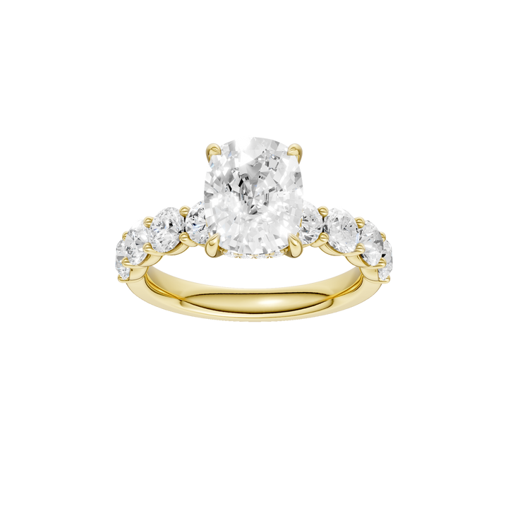 Semi Eternity Engagement Ring (Elongated Cushion) in 14K Yellow Gold – Silvadi Jewelry Aurora CO