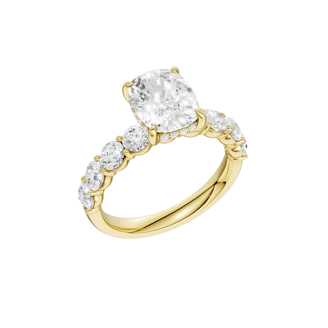 Semi Eternity Engagement Ring (Elongated Cushion) in 14K Yellow Gold – Silvadi Jewelry Aurora CO