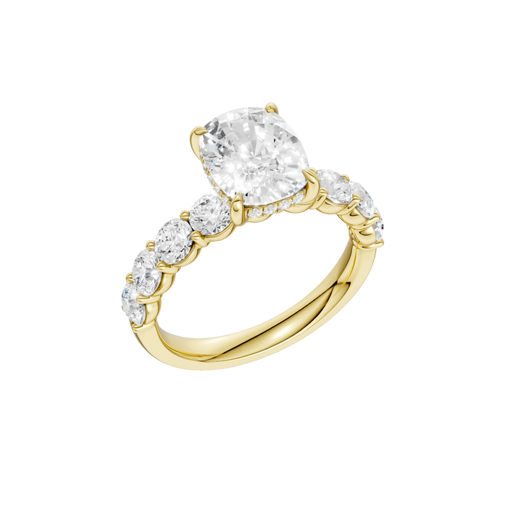 Semi Eternity Engagement Ring (Elongated Cushion) in 14K Yellow Gold – Silvadi Jewelry Aurora CO