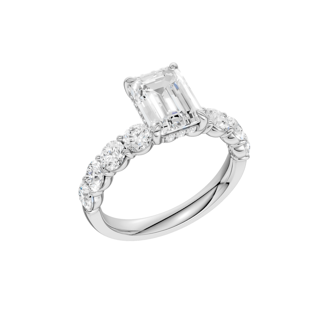 Semi Eternity Engagement Ring (Emerald) in 14K White Gold – Silvadi Jewelry Aurora CO