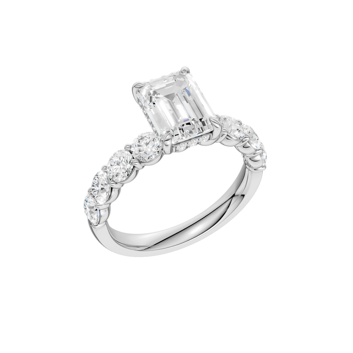 Semi Eternity Engagement Ring (Emerald) in 14K White Gold – Silvadi Jewelry Aurora CO