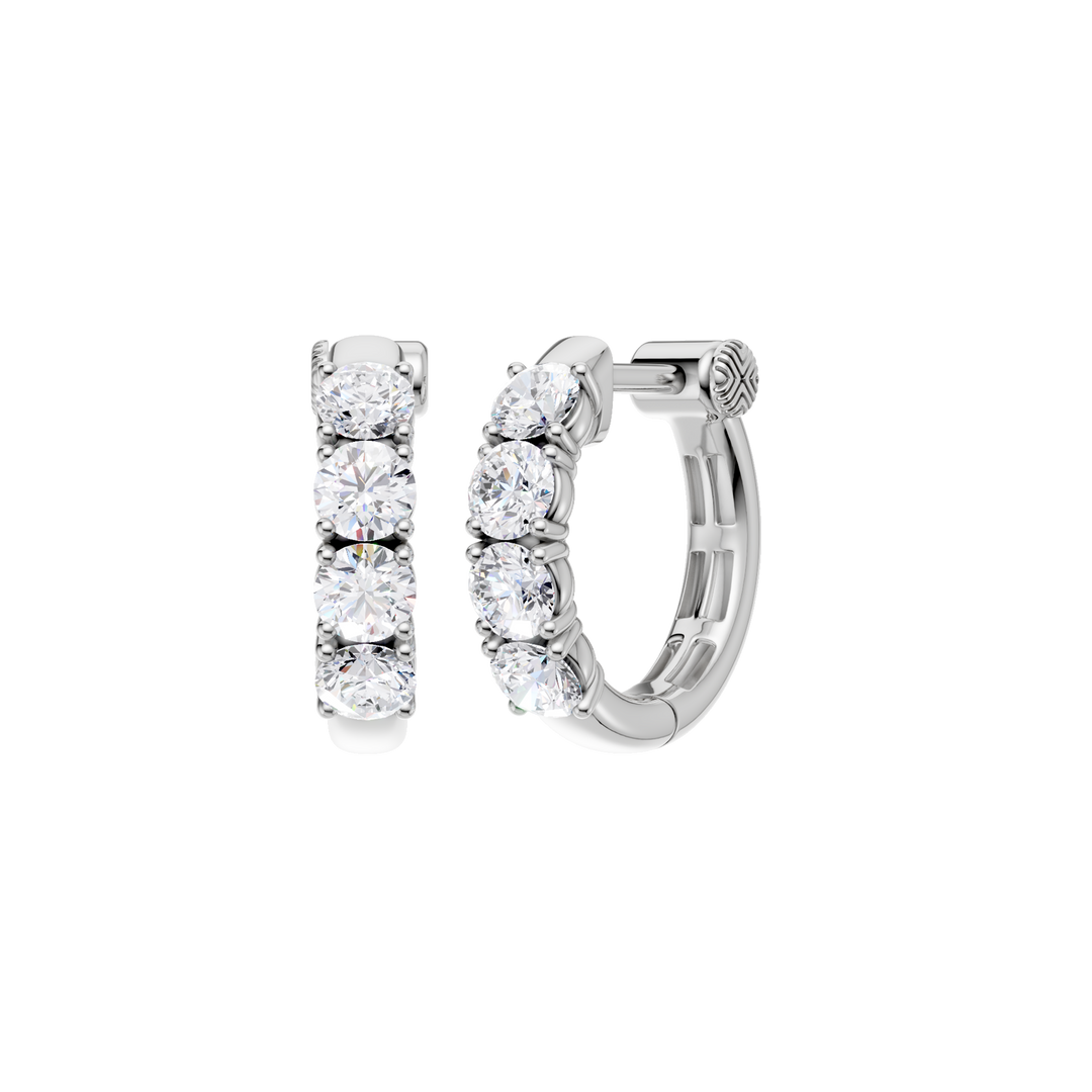 Semi Eternity Huggies Hoop Earrings (Round) in 14K White Gold – Silvadi Jewelry Aurora CO