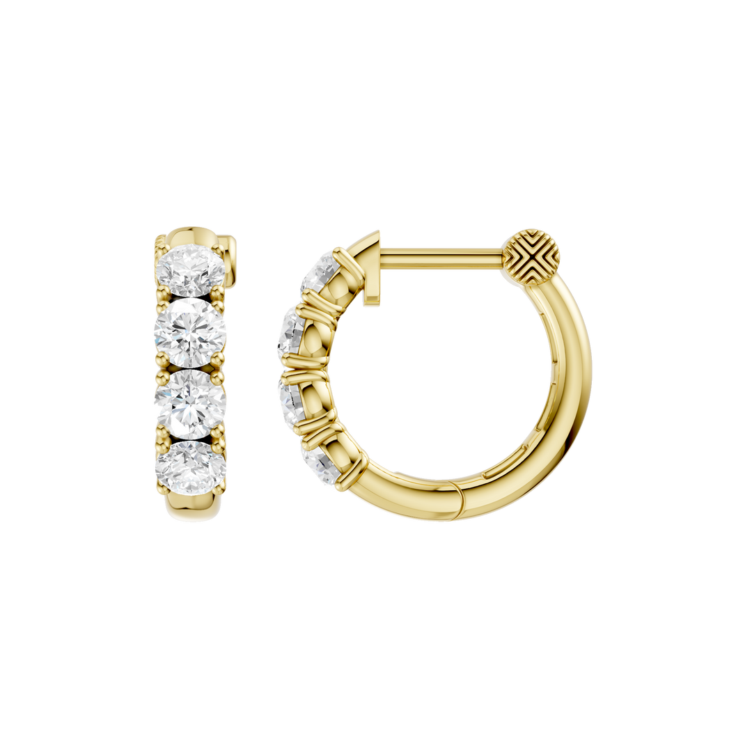 Semi Eternity Huggies Hoop Earrings (Round) in 14K Yellow Gold – Silvadi Jewelry Aurora CO