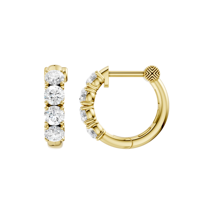 Semi Eternity Huggies Hoop Earrings (Round) in 14K Yellow Gold – Silvadi Jewelry Aurora CO