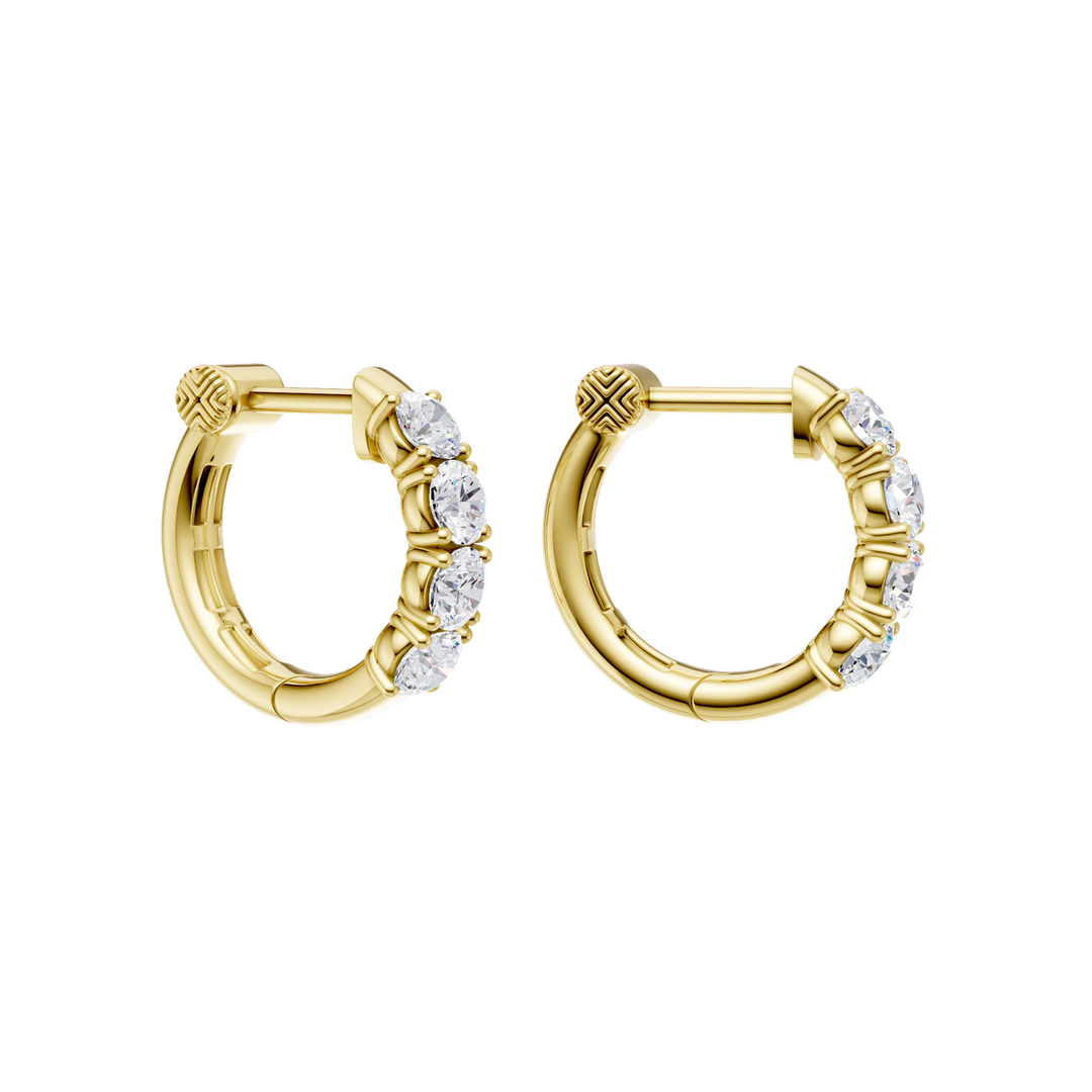 Semi Eternity Huggies Hoop Earrings (Round) in 14K Yellow Gold – Silvadi Jewelry Aurora CO