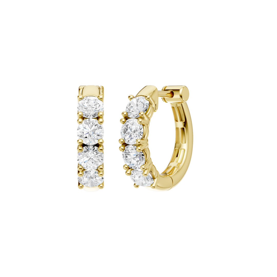 Semi Eternity Huggies Hoop Earrings (Round) in 14K Yellow Gold – Silvadi Jewelry Aurora CO