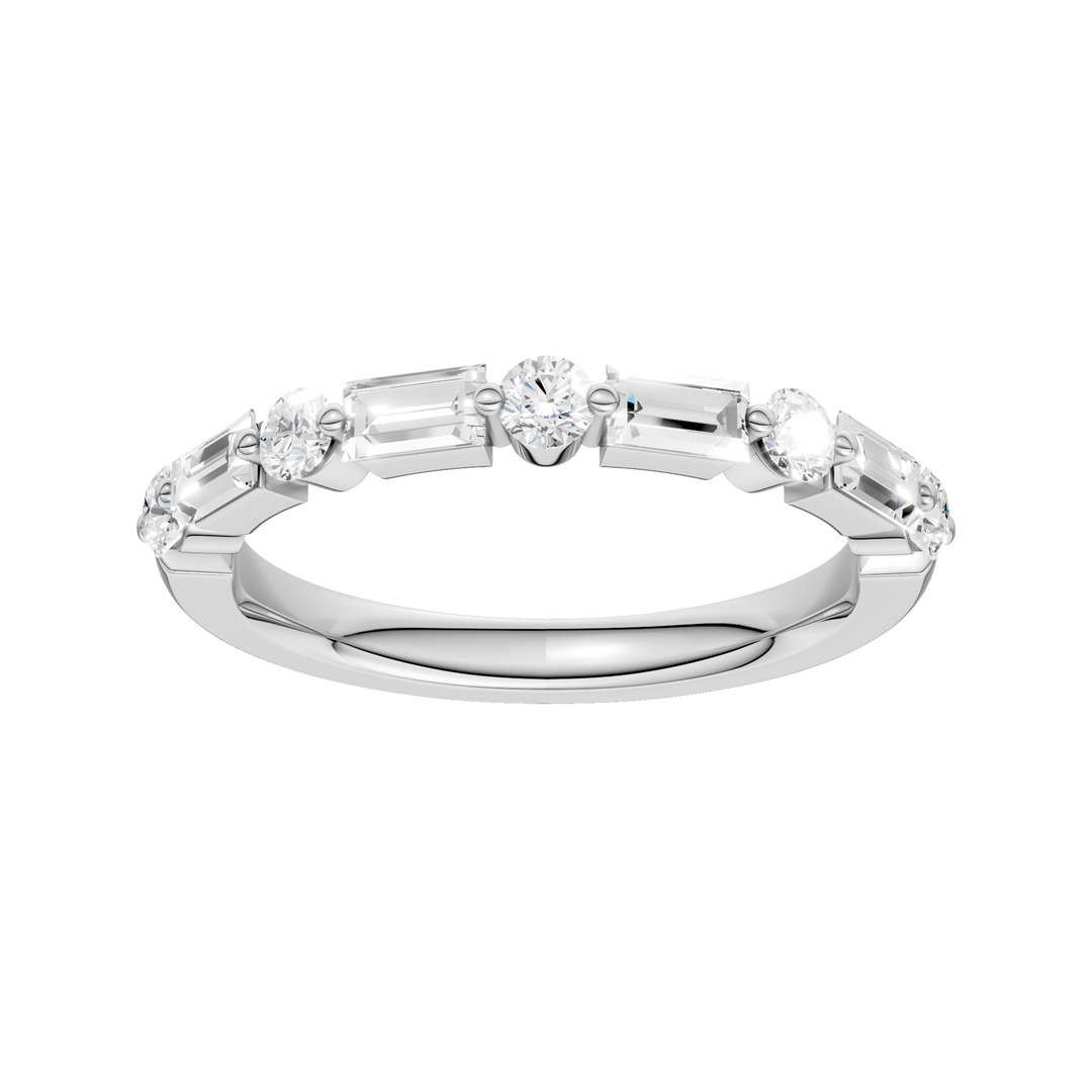 Single Shared-Prong Wedding Band (Round, Baguette) in 14K White Gold – Silvadi Jewelry Aurora CO