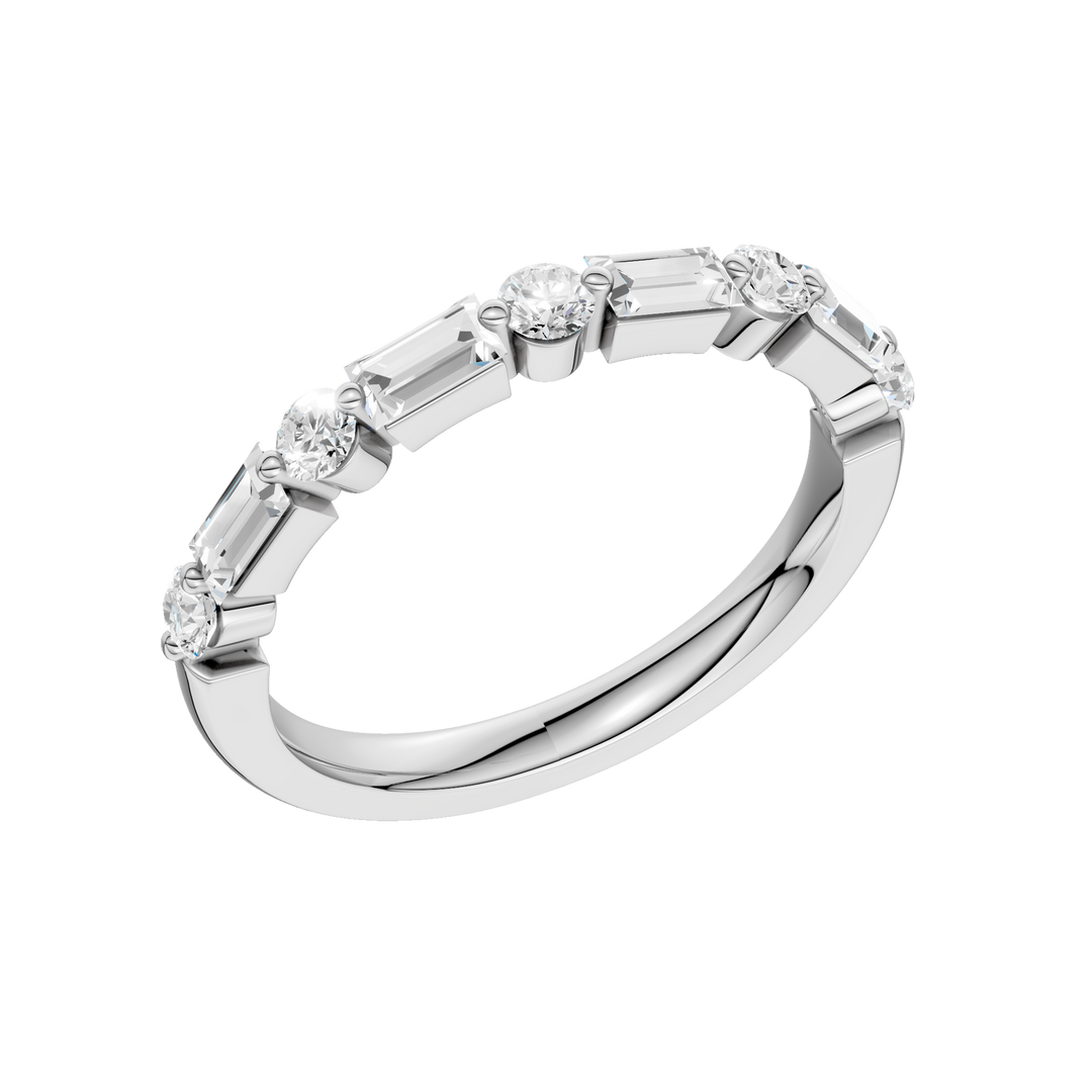 Single Shared-Prong Wedding Band (Round, Baguette) in 14K White Gold – Silvadi Jewelry Aurora CO