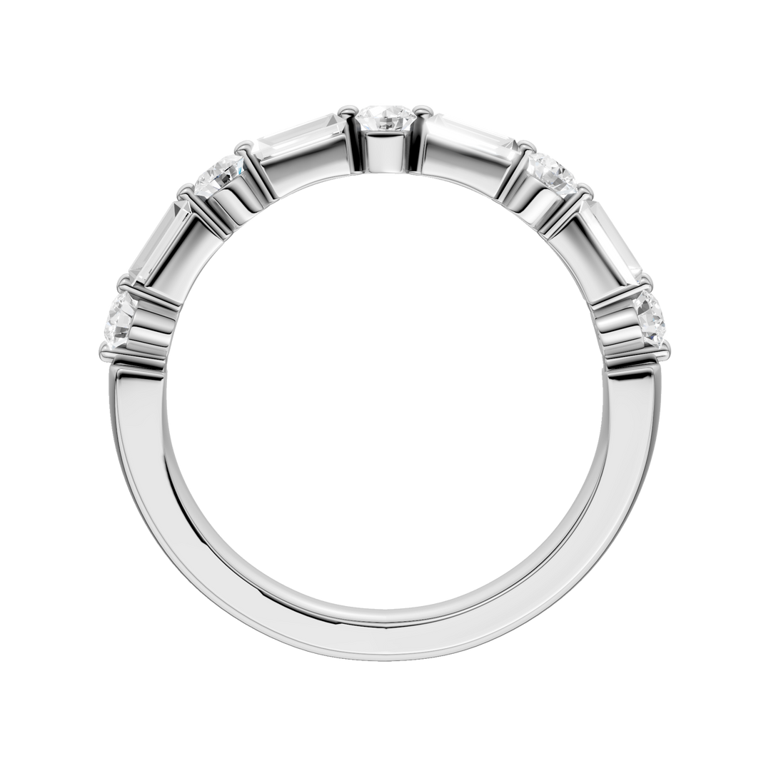 Single Shared-Prong Wedding Band (Round, Baguette) in 14K White Gold – Silvadi Jewelry Aurora CO