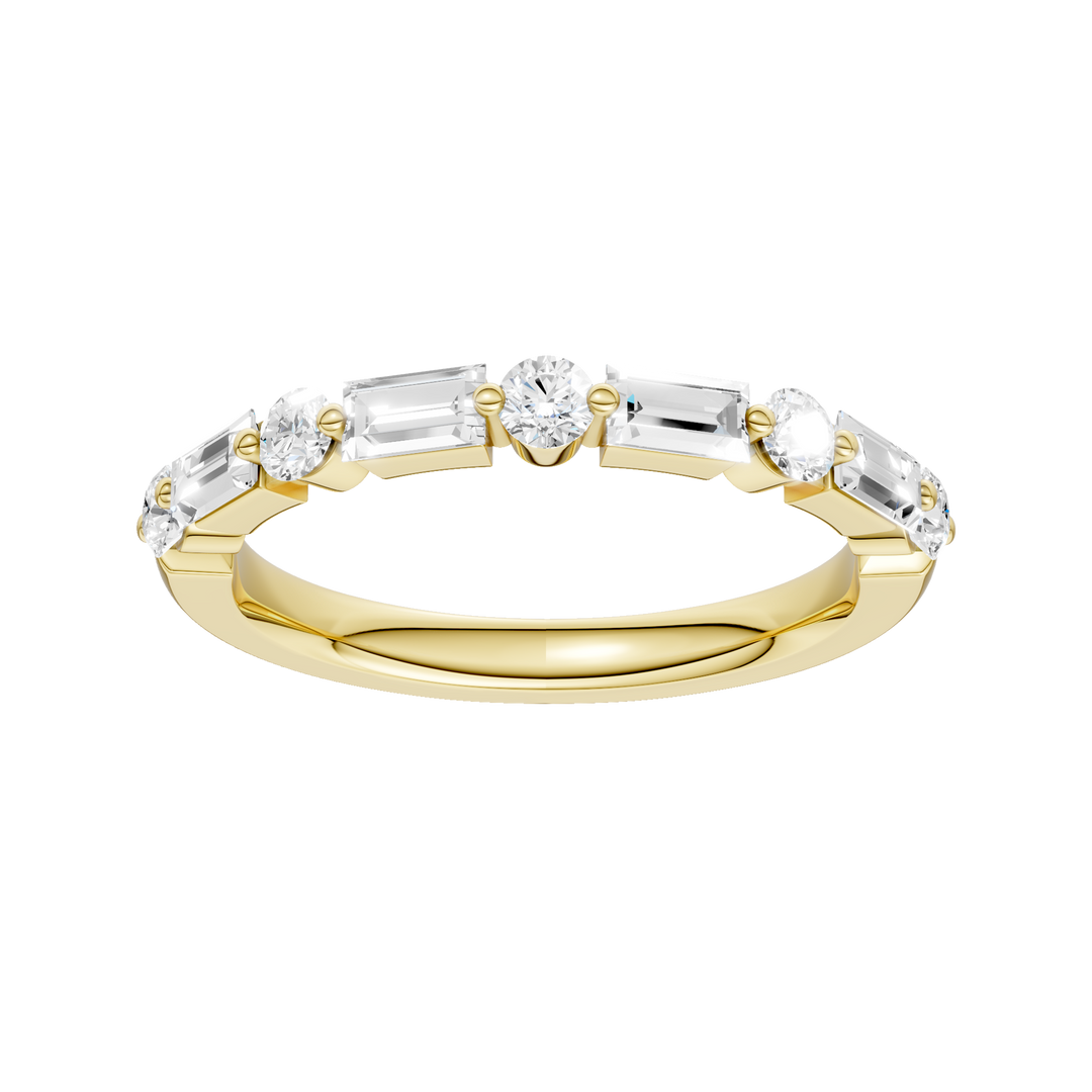 Single Shared-Prong Wedding Band (Round, Baguette) in 14K Yellow Gold – Silvadi Jewelry Aurora CO