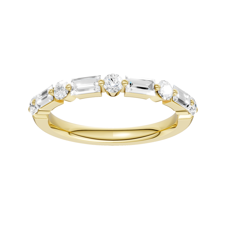 Single Shared-Prong Wedding Band (Round, Baguette) in 14K Yellow Gold – Silvadi Jewelry Aurora CO