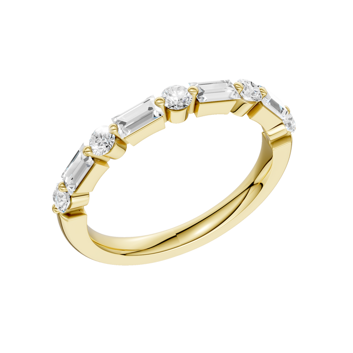 Single Shared-Prong Wedding Band (Round, Baguette) in 14K Yellow Gold – Silvadi Jewelry Aurora CO