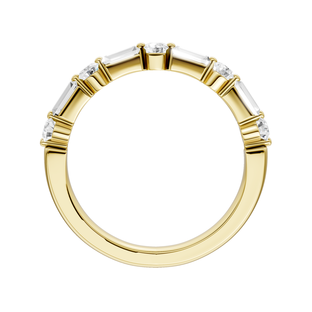 Single Shared-Prong Wedding Band (Round, Baguette) in 14K Yellow Gold – Silvadi Jewelry Aurora CO