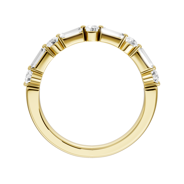 Single Shared-Prong Wedding Band (Round, Baguette) in 14K Yellow Gold – Silvadi Jewelry Aurora CO