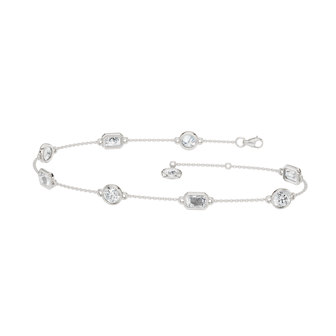 Station Bezel-Set Bracelet (Round+Emerald) in 14K White Gold – Silvadi Jewelry Aurora CO