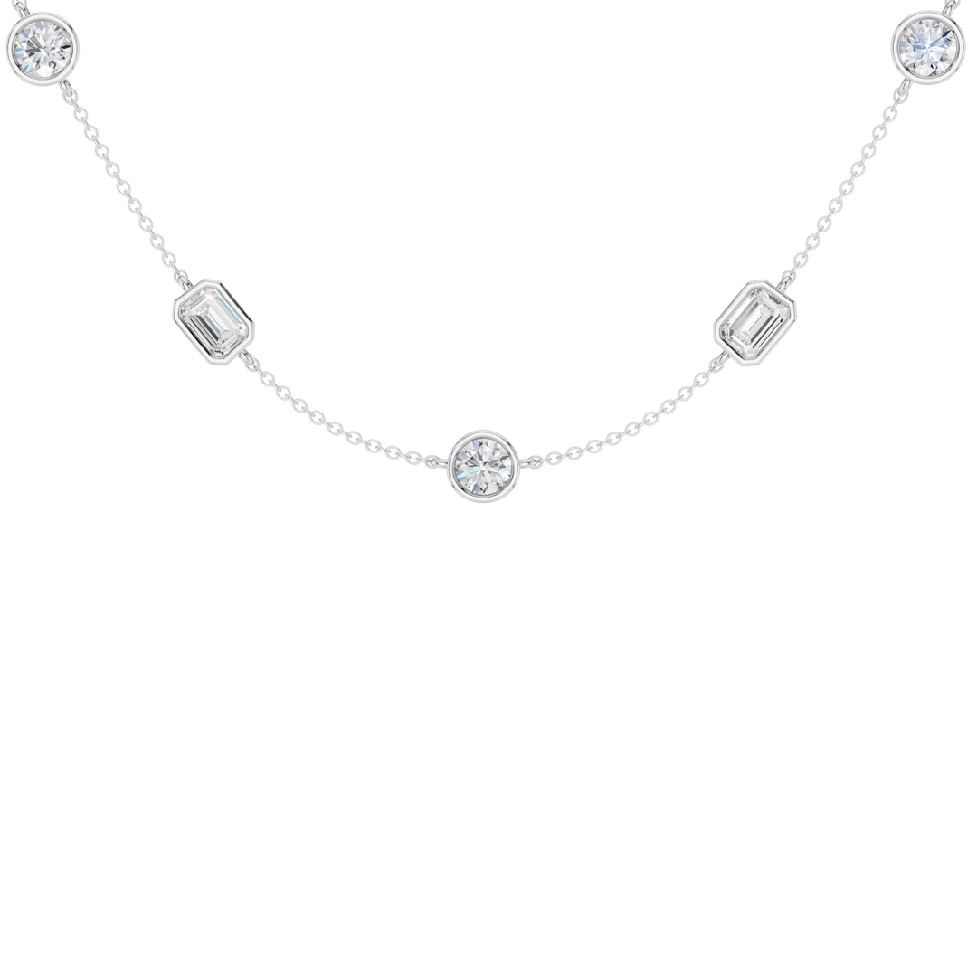 Station Bezel-Set Necklace (Emerald, Round) in 14K White Gold – Silvadi Jewelry Aurora CO