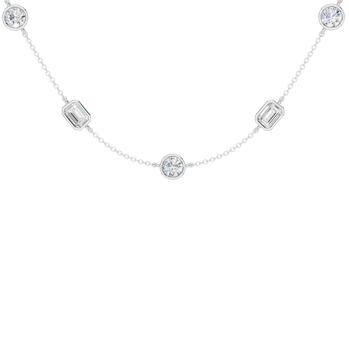 Station Bezel-Set Necklace (Emerald, Round) in 14K White Gold – Silvadi Jewelry Aurora CO