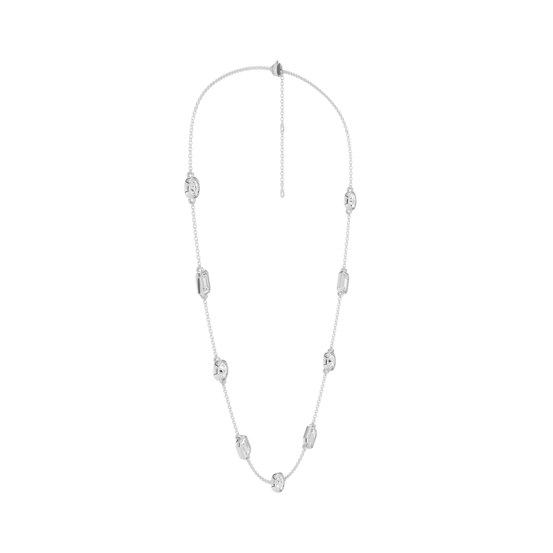 Station Bezel-Set Necklace (Emerald, Round) in 14K White Gold – Silvadi Jewelry Aurora CO