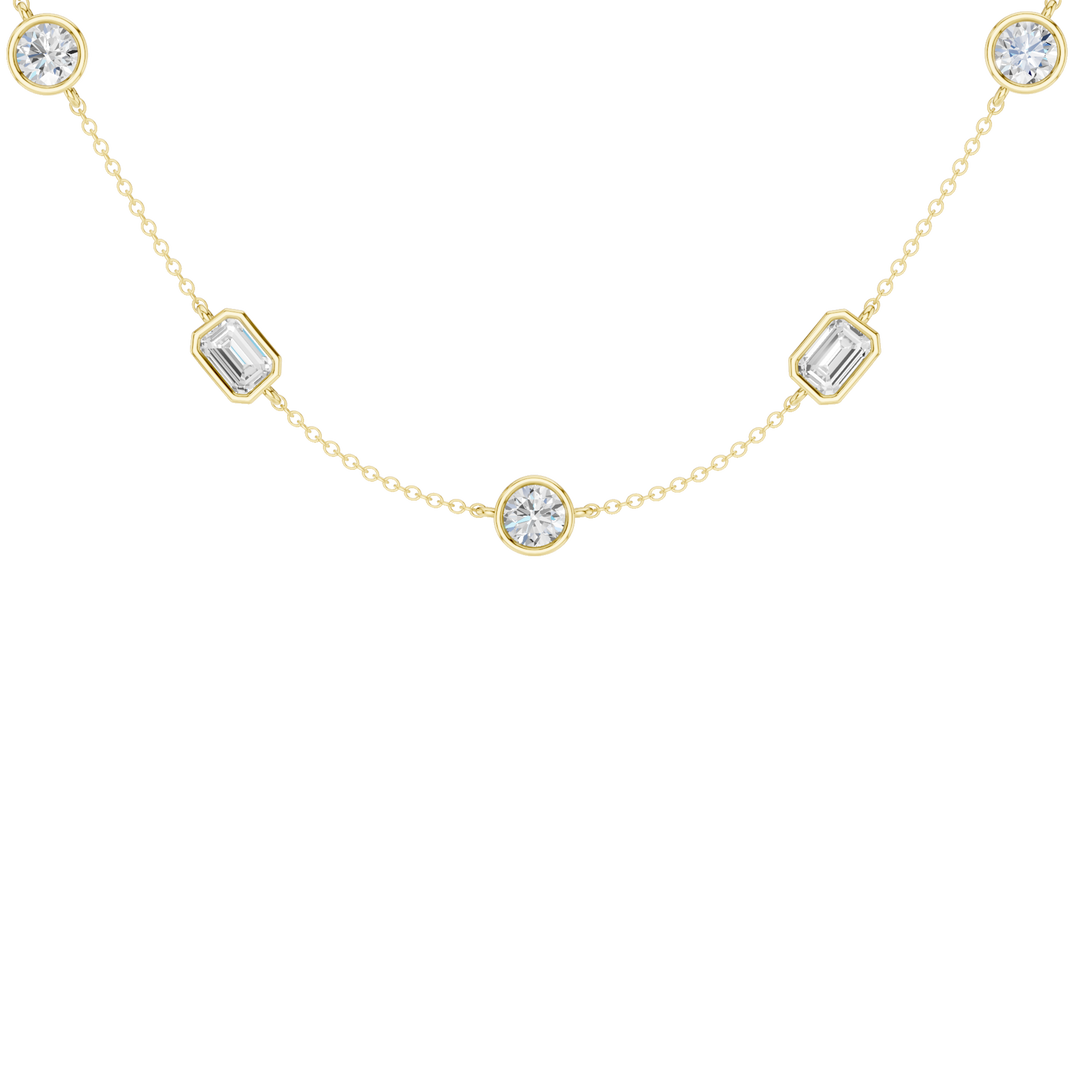 Station Bezel-Set Necklace (Emerald, Round) in 14K Yellow Gold – Silvadi Jewelry Aurora CO