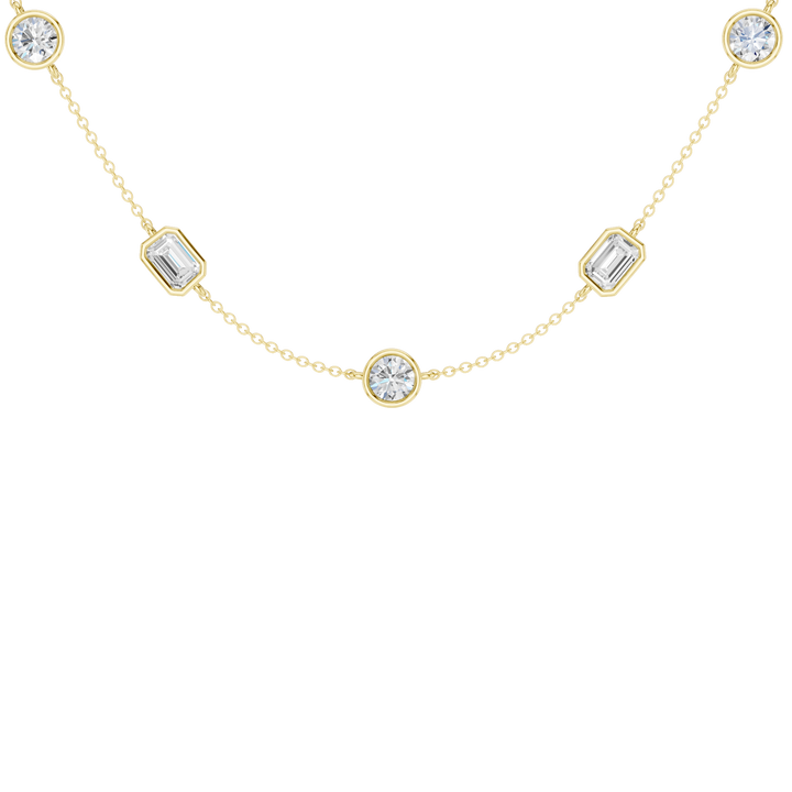 Station Bezel-Set Necklace (Emerald, Round) in 14K Yellow Gold – Silvadi Jewelry Aurora CO