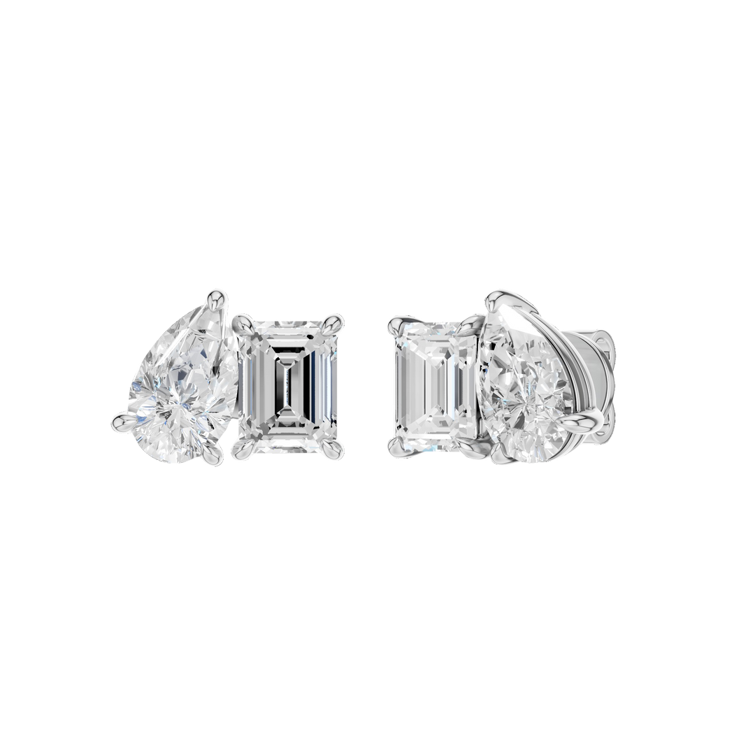 Toi et Moi Studs Earrings (Pear & Emerald) in 14K White Gold – Silvadi Jewelry Aurora CO