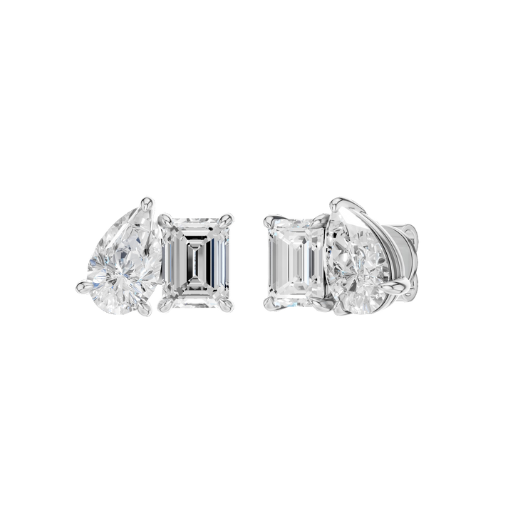 Toi et Moi Studs Earrings (Pear &amp; Emerald) in 14K White Gold – Silvadi Jewelry Aurora CO