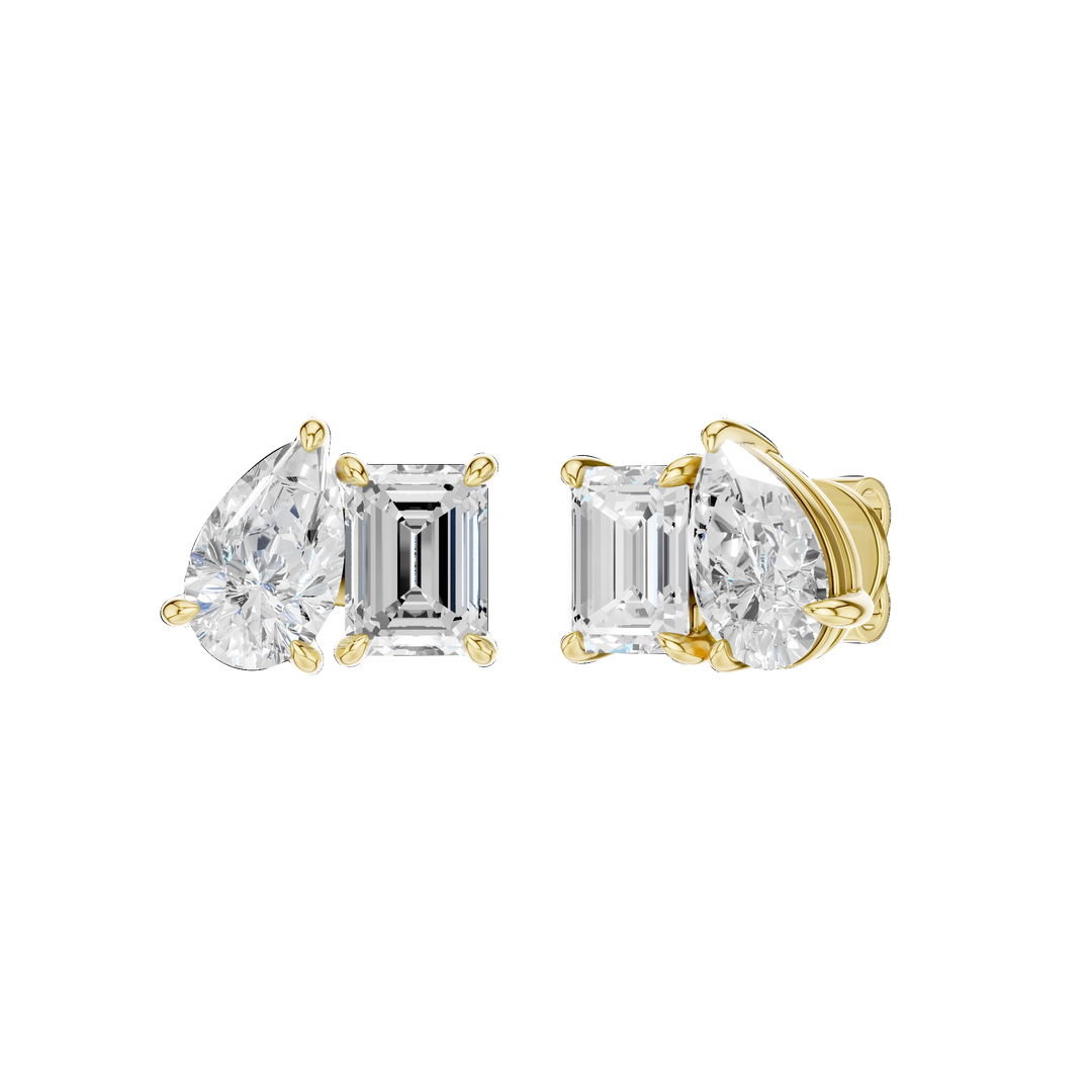 Toi et Moi Studs Earrings (Pear & Emerald) in 14K Yellow Gold – Silvadi Jewelry Aurora CO