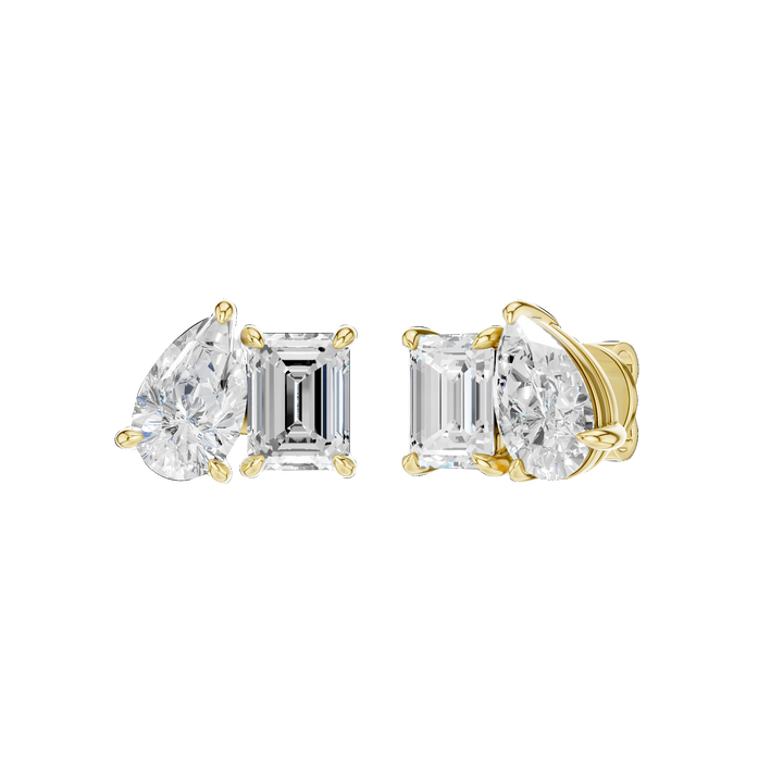 Toi et Moi Studs Earrings (Pear &amp; Emerald) in 14K Yellow Gold – Silvadi Jewelry Aurora CO