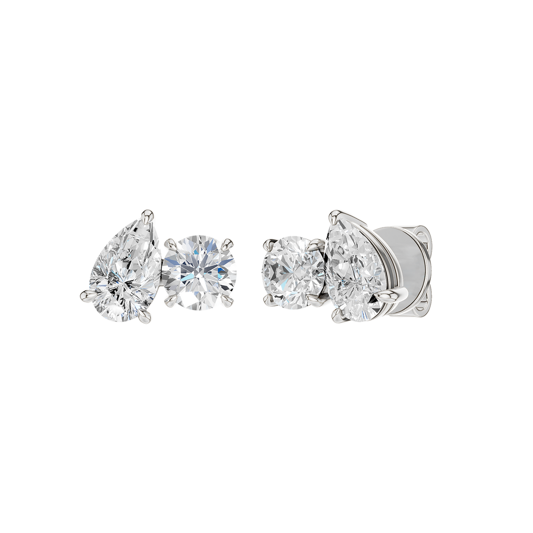 Toi et Moi Stud Earrings (Round, Pear) in 14K White Gold – Silvadi Jewelry Aurora CO