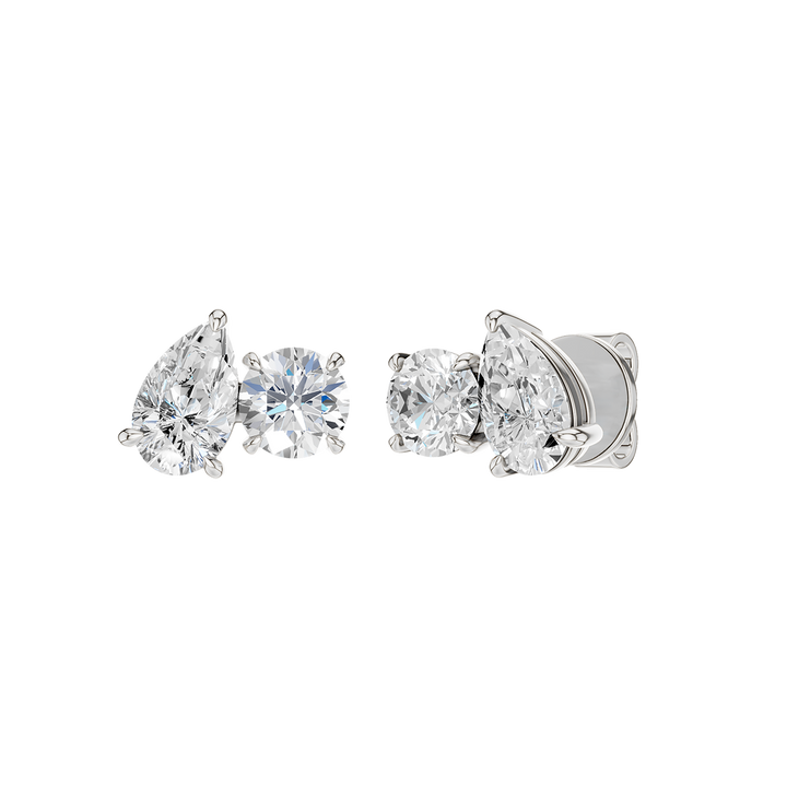 Toi et Moi Stud Earrings (Round, Pear) in 14K White Gold – Silvadi Jewelry Aurora CO