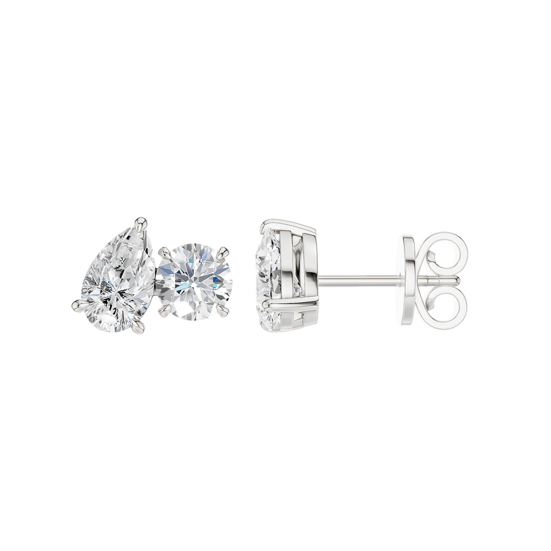 Toi et Moi Stud Earrings (Round, Pear) in 14K White Gold – Silvadi Jewelry Aurora CO
