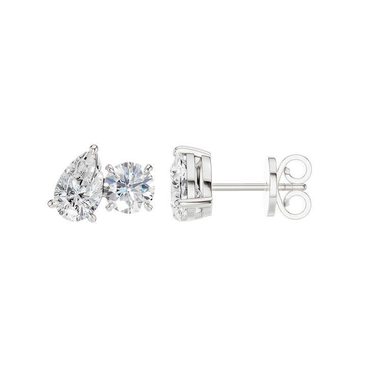 Toi et Moi Stud Earrings (Round, Pear) in 14K White Gold – Silvadi Jewelry Aurora CO
