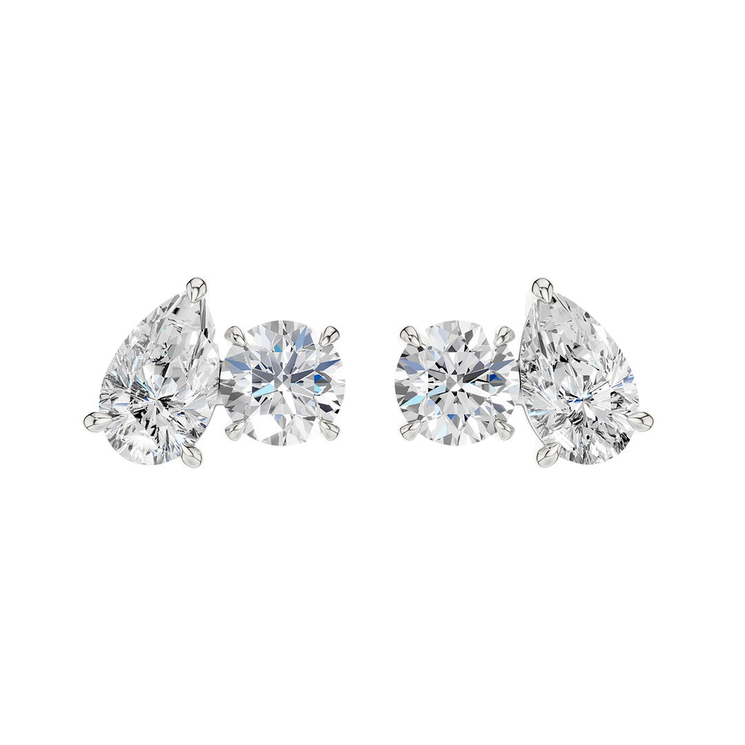 Toi et Moi Stud Earrings (Round, Pear) in 14K White Gold – Silvadi Jewelry Aurora CO