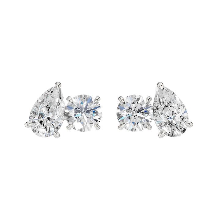 Toi et Moi Stud Earrings (Round, Pear) in 14K White Gold – Silvadi Jewelry Aurora CO