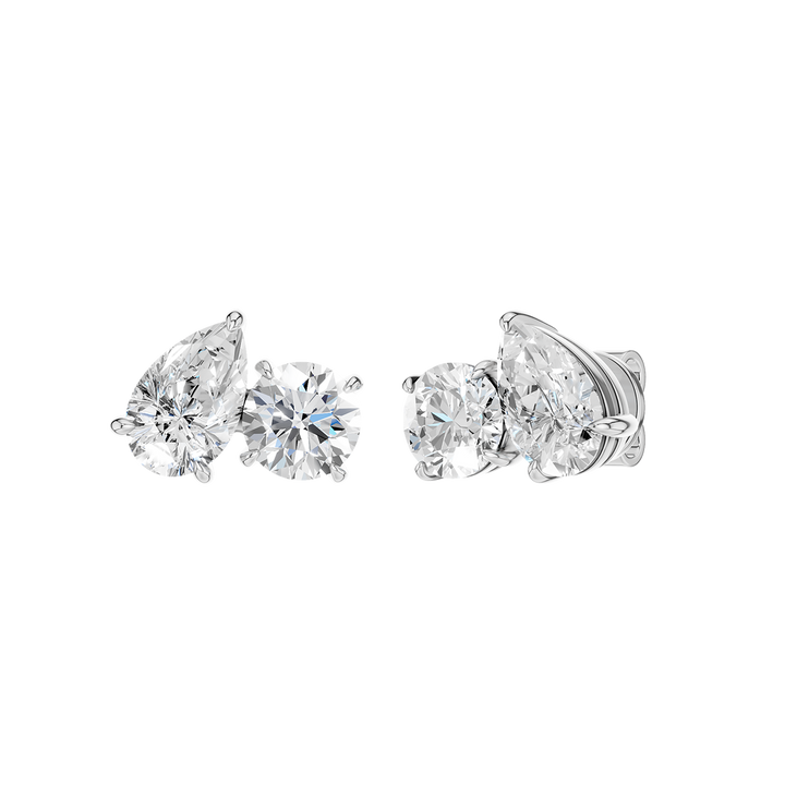 Toi et Moi Stud Earrings (Round, Pear) in 14K White Gold – Silvadi Jewelry Aurora CO