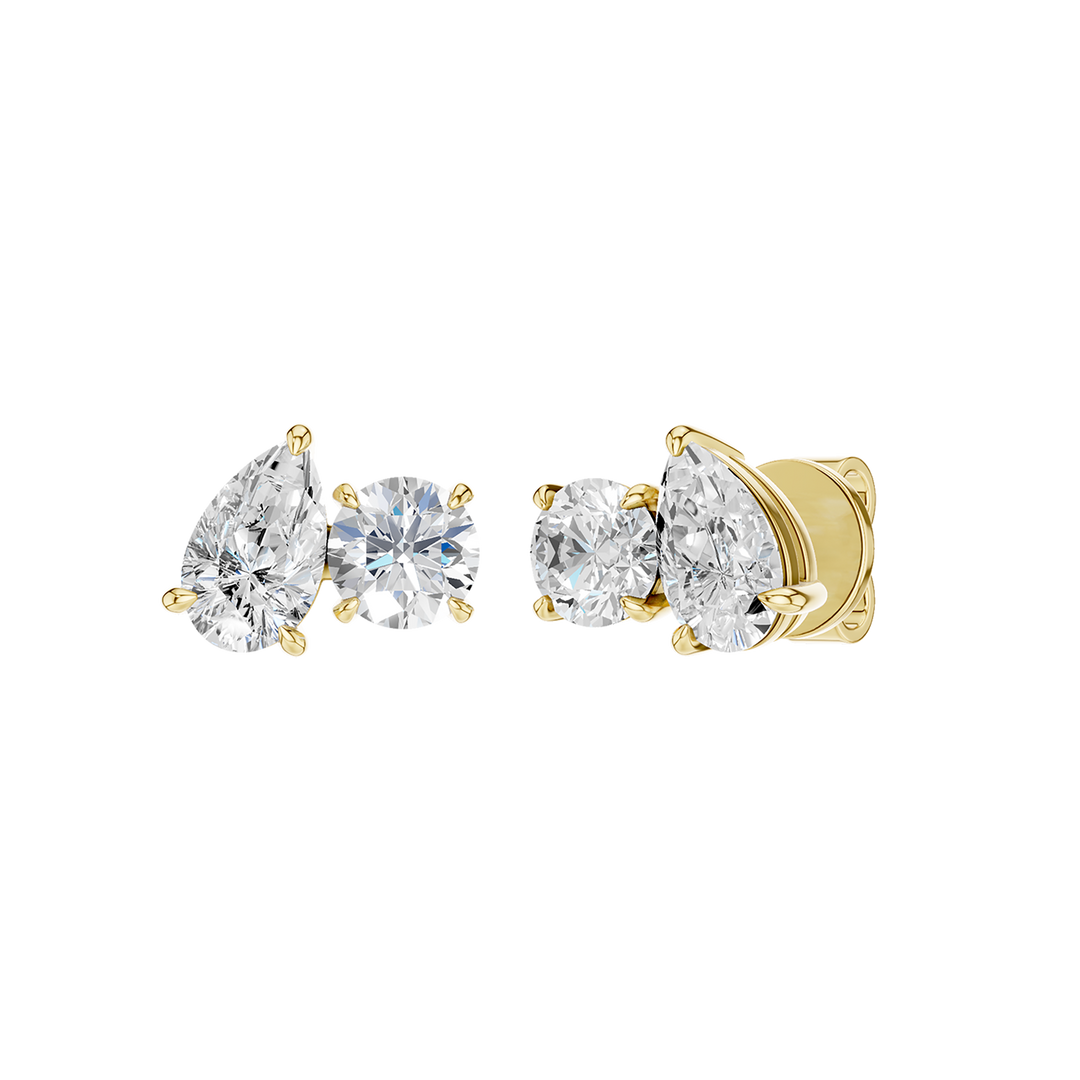 Toi et Moi Stud Earrings (Round, Pear) in 14K Yellow Gold – Silvadi Jewelry Aurora CO
