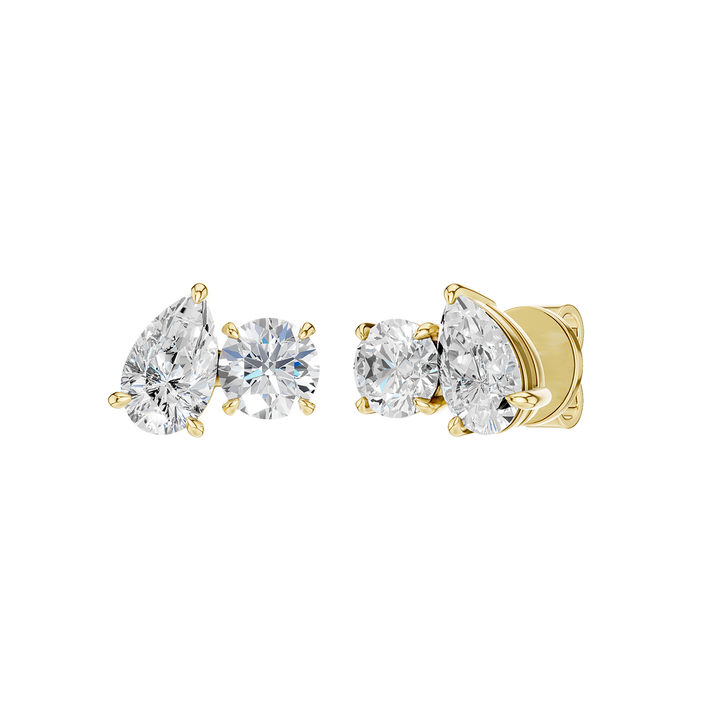 Toi et Moi Stud Earrings (Round, Pear) in 14K Yellow Gold – Silvadi Jewelry Aurora CO