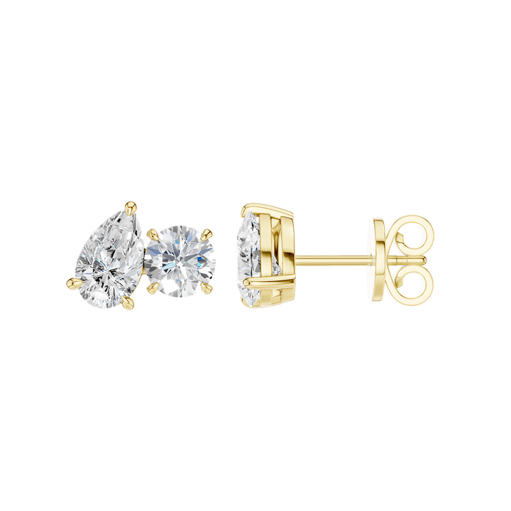 Toi et Moi Stud Earrings (Round, Pear) in 14K Yellow Gold – Silvadi Jewelry Aurora CO