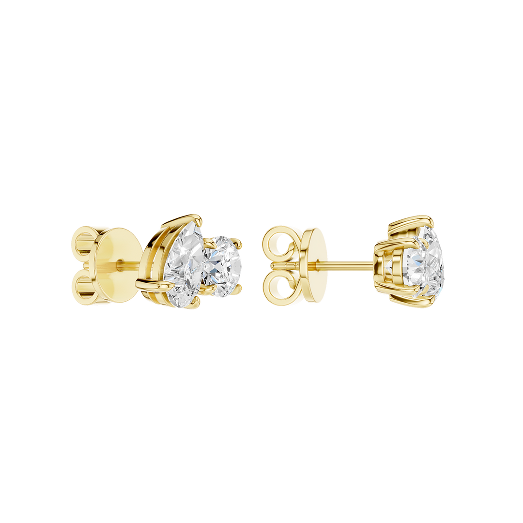 Toi et Moi Stud Earrings (Round, Pear) in 14K Yellow Gold – Silvadi Jewelry Aurora CO