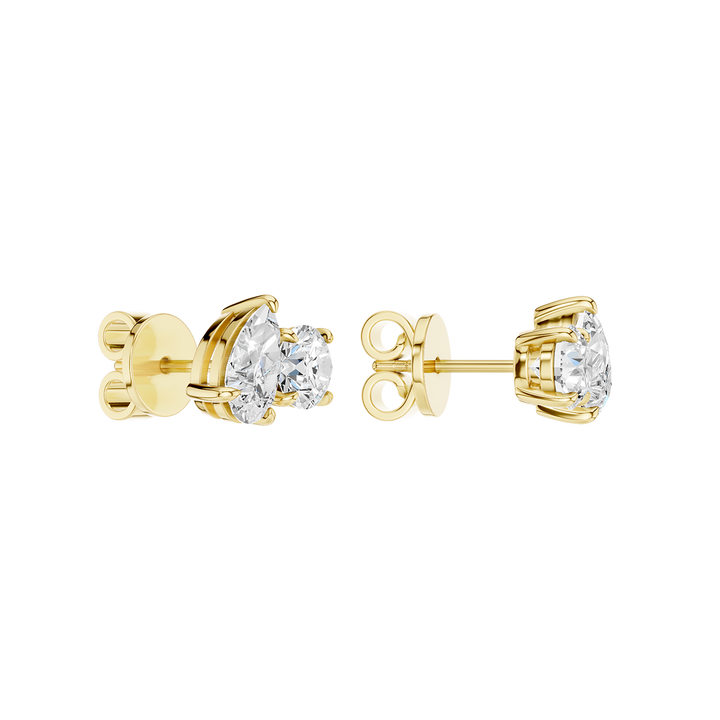 Toi et Moi Stud Earrings (Round, Pear) in 14K Yellow Gold – Silvadi Jewelry Aurora CO