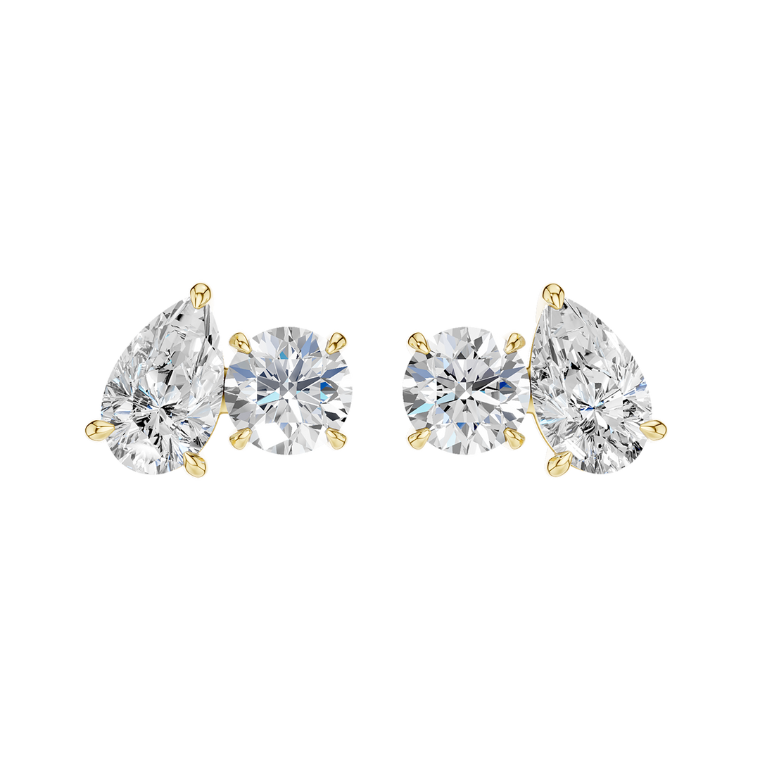 Toi et Moi Stud Earrings (Round, Pear) in 14K Yellow Gold – Silvadi Jewelry Aurora CO