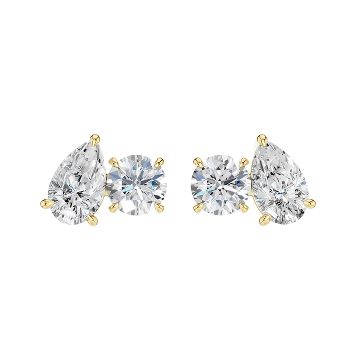 Toi et Moi Stud Earrings (Round, Pear) in 14K Yellow Gold – Silvadi Jewelry Aurora CO