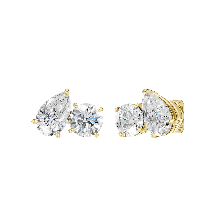 Toi et Moi Stud Earrings (Round, Pear) in 14K Yellow Gold – Silvadi Jewelry Aurora CO