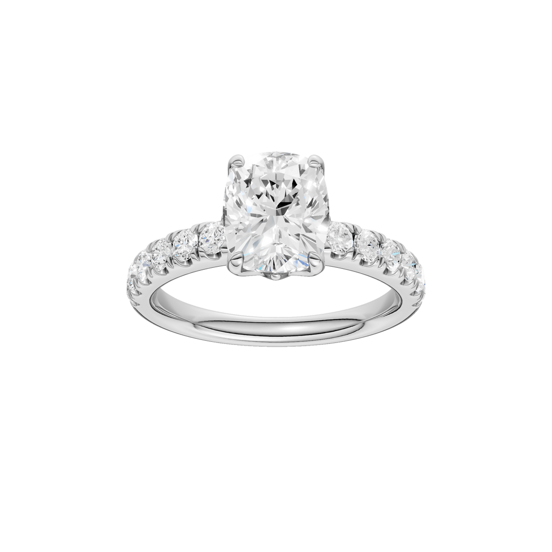 Tulip Head Engagement Ring (Elongated Cushion) in 14K White Gold – Silvadi Jewelry Aurora CO