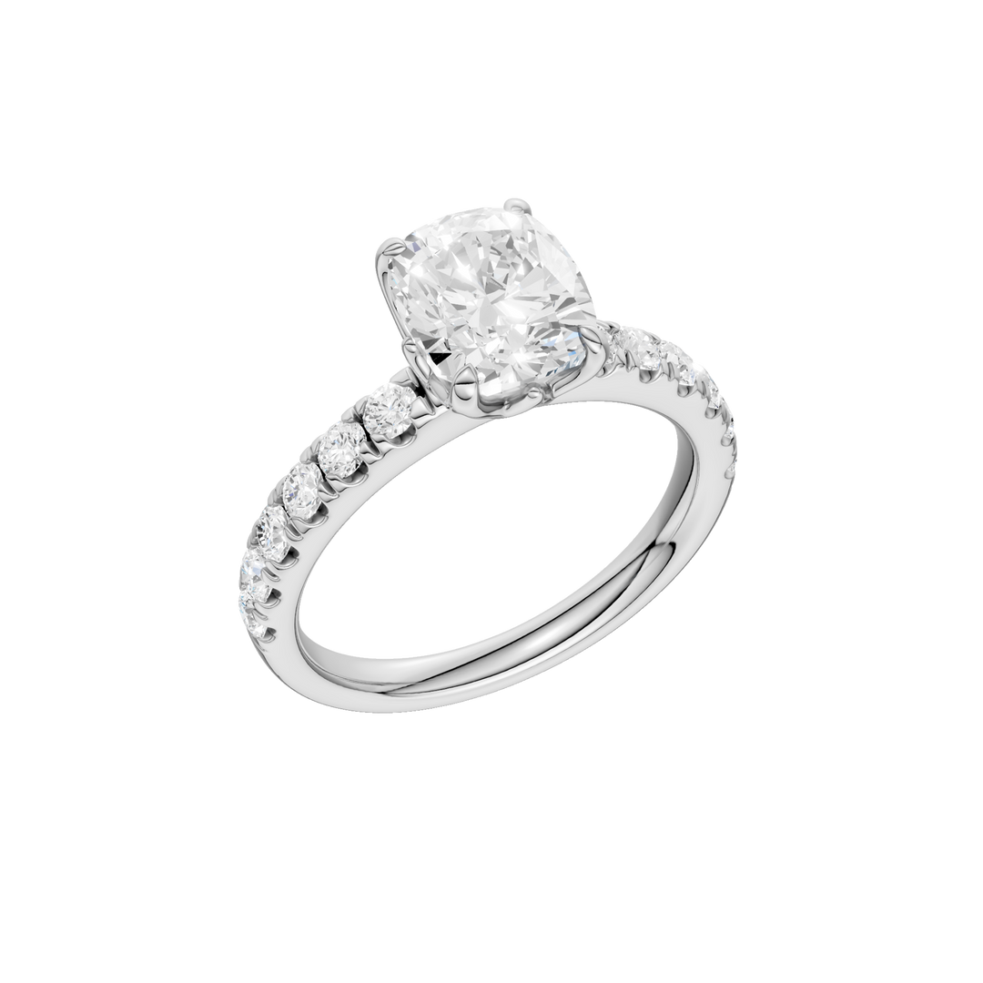 Tulip Head Engagement Ring (Elongated Cushion) in 14K White Gold – Silvadi Jewelry Aurora CO