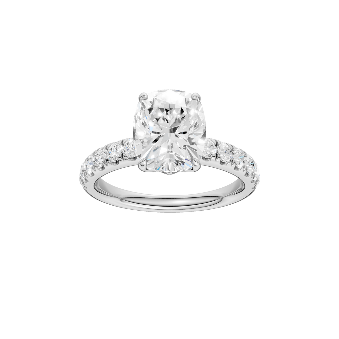 Tulip Head Engagement Ring (Elongated Cushion) in 14K White Gold – Silvadi Jewelry Aurora CO