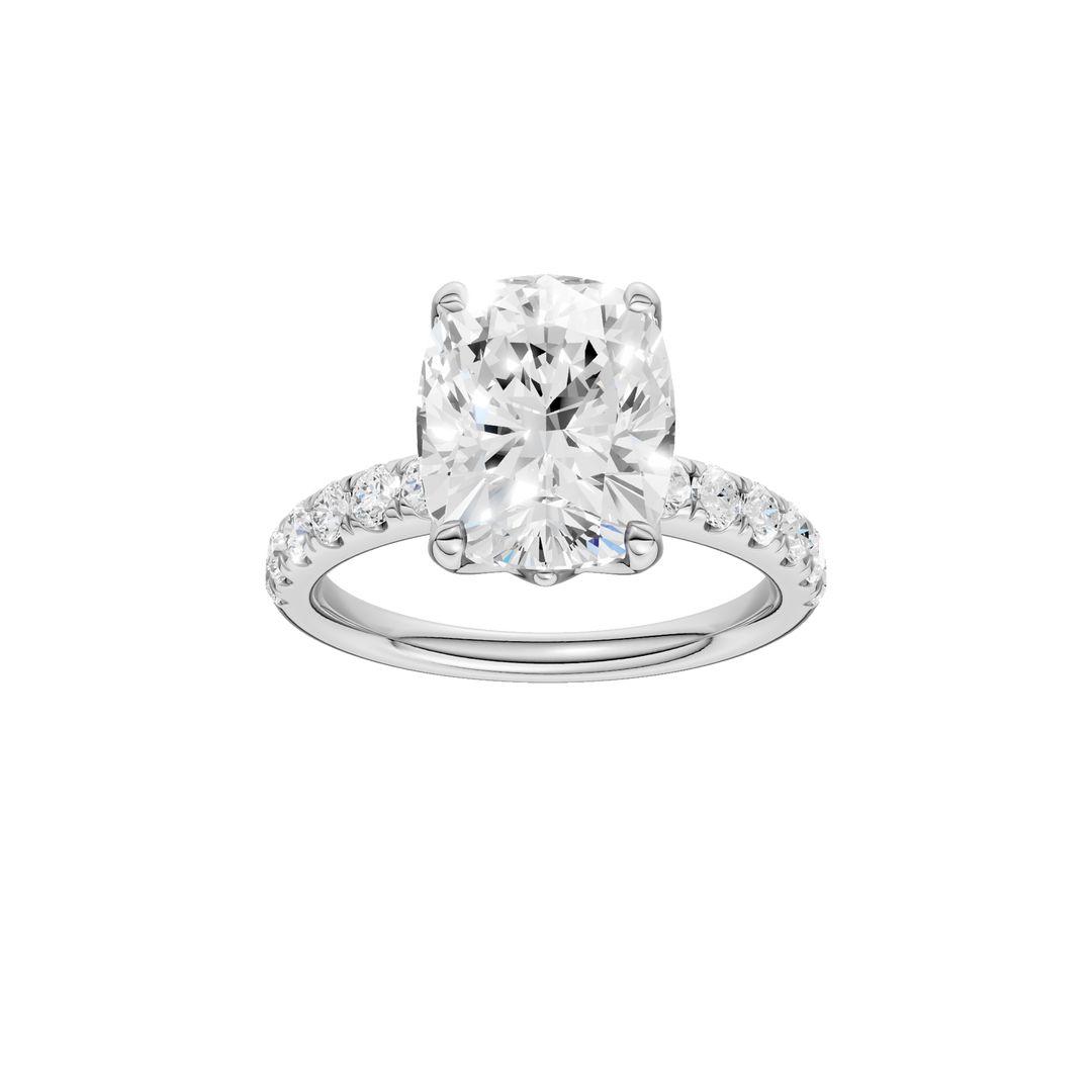 Tulip Head Engagement Ring (Elongated Cushion) in 14K White Gold – Silvadi Jewelry Aurora CO