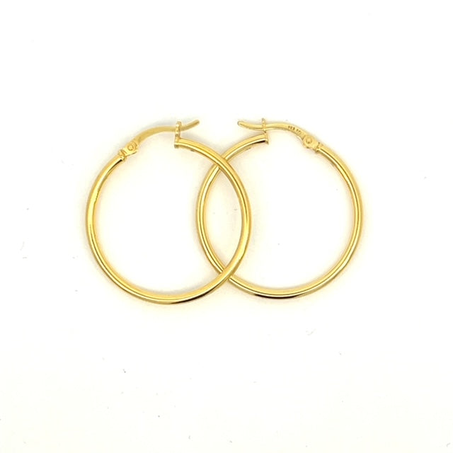 Sterling Silver 2mm Thick, 30 mm Diameter Hoop Earring - Gold Plated - Silvadi
