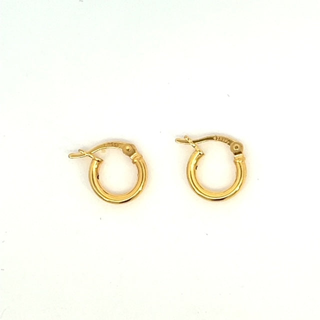 Sterling Silver 2mm thick, 9 mm Diameter Hoop Earring - Gold Plated - Silvadi