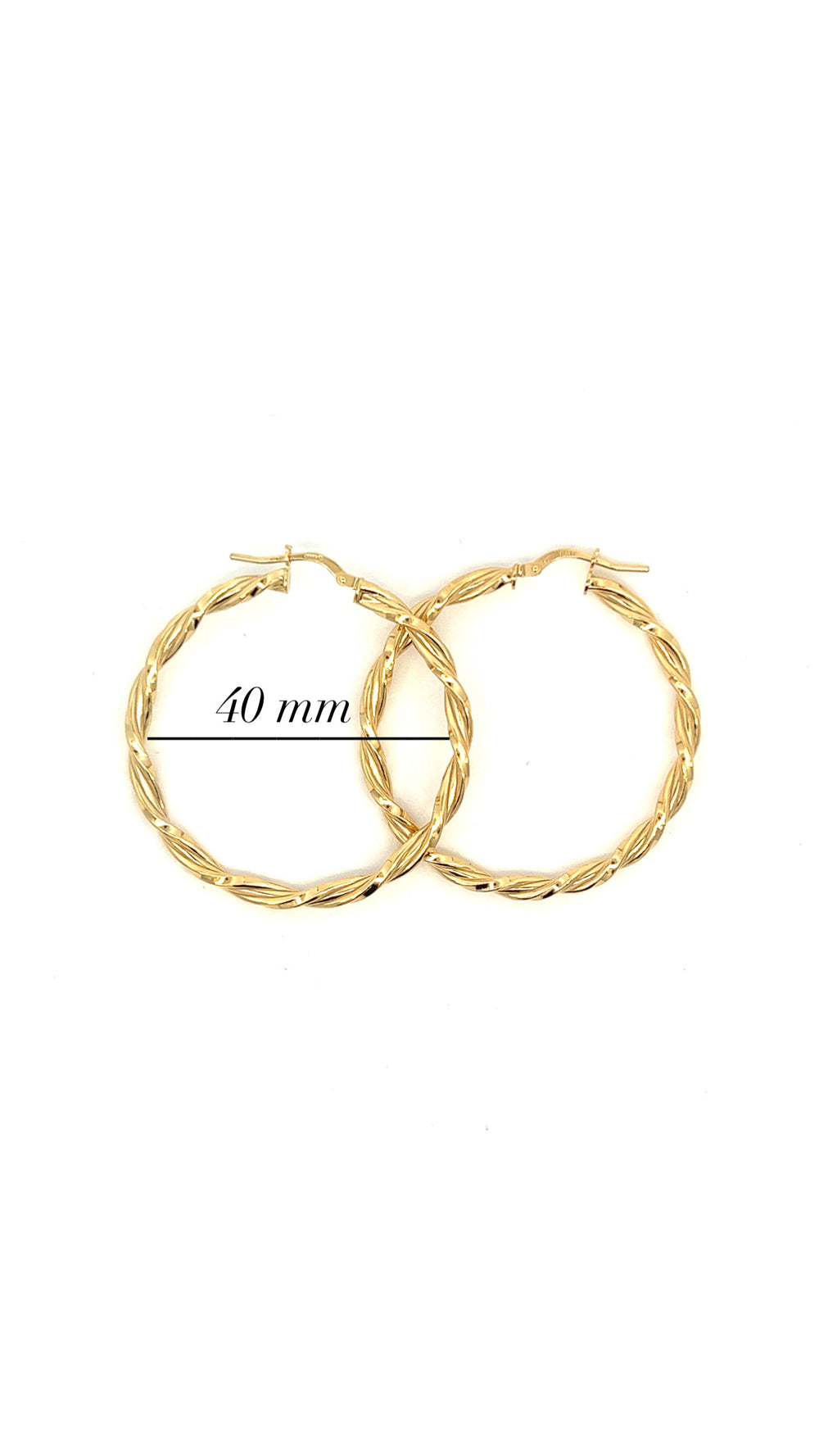 Sterling Silver 2 mm thick, 40 mm Diameter Braided (Woven) Hoop Earring - Gold Plated - Silvadi